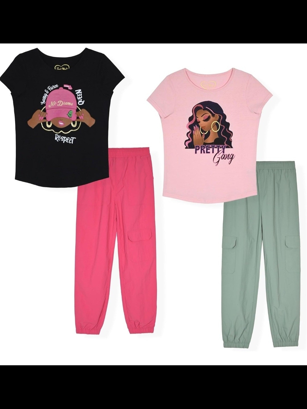 Girls' Pink and Black Graphic Pajama Sets - Pretty Gang
